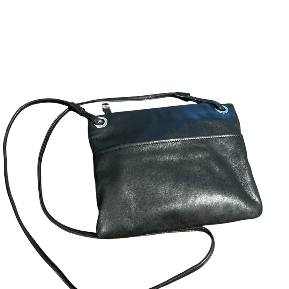 Margot, New York EUC leather black Crossbody. No callouts. 9”x8”x1” Strap 26”